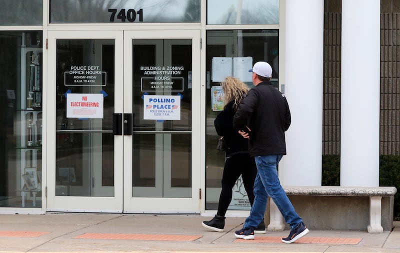 Voters walk into the Spring Grove Village Hall to vote on Tuesday, April 1, 2025, in the 2025 Consolidated Election.