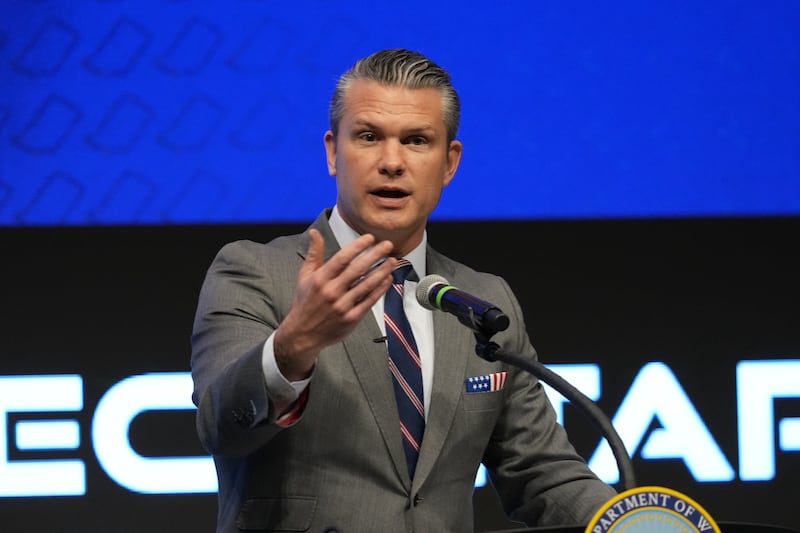 Defense Secretary Pete Hegseth speaks during the 4th annual Northeast Indiana Defense Summit at Purdue University Fort Wayne, Wednesday, Nov. 12, 2025, in Fort Wayne, Ind. (AP Photo/Darron Cummings)
