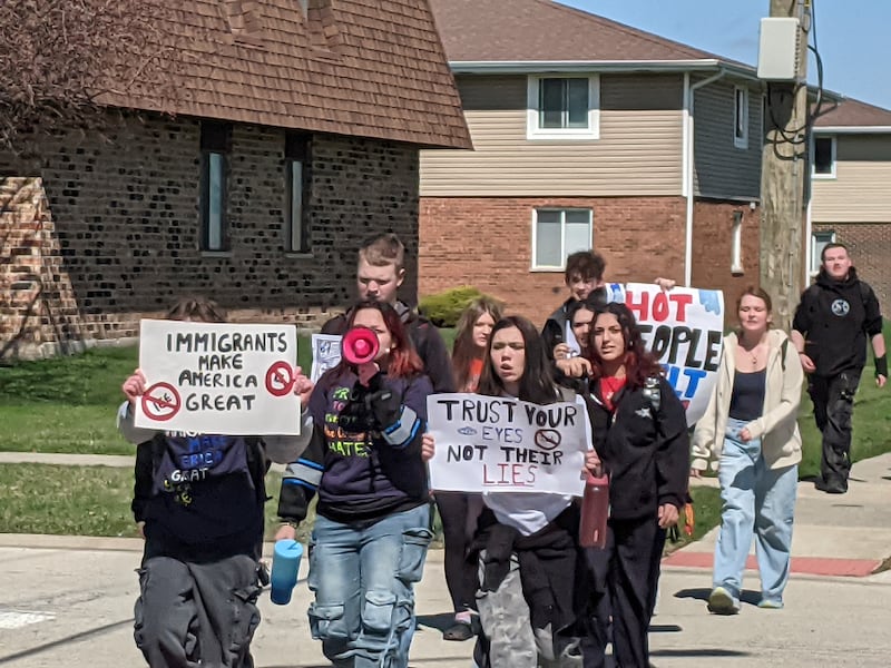 A group of Lincoln-Way West High School students staged a student walkout in protest of the actions of ICE agents on Friday, March 27, 2026.