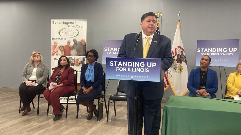 Gov. JB Pritzker speaks at the Ovation Center in Romeoville as part of the Standing Up For Illinois tour on Thursday, March 20, 2025.