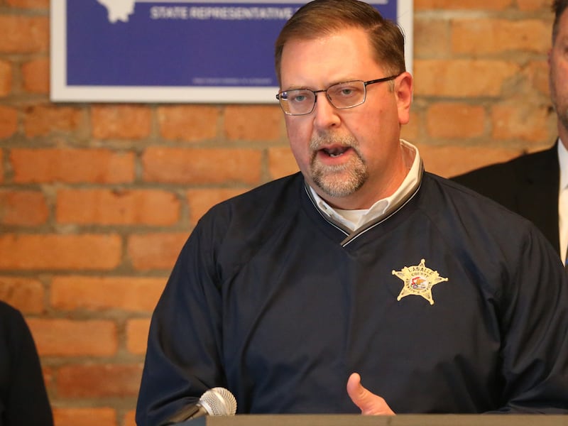 La Salle County Sheriff Adam Diss, speaks during a press conference on Tuesday, Oct. 22, 2024 at the Auditorium Ballroom in La Salle.