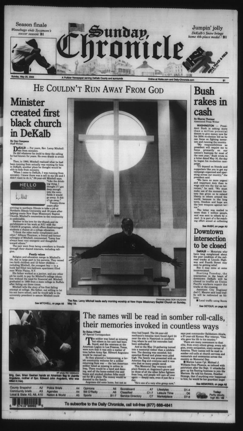 The cover of the Daily Chronicle for May 25, 2003