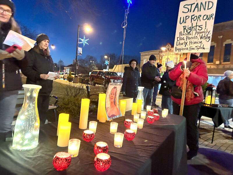 A candlelight vigil was held Friday, Jan. 9, 2026, on one corner of the Ogle County Courthouse square in Oregon for Renee Nicole Good, the Minnesota woman who was shot and killed during an Immigration and Customs Enforcement operation Jan. 7 in Minneapolis. Approximately 100 people attended the Oregon event that was organized by Indivisible of Ogle County.