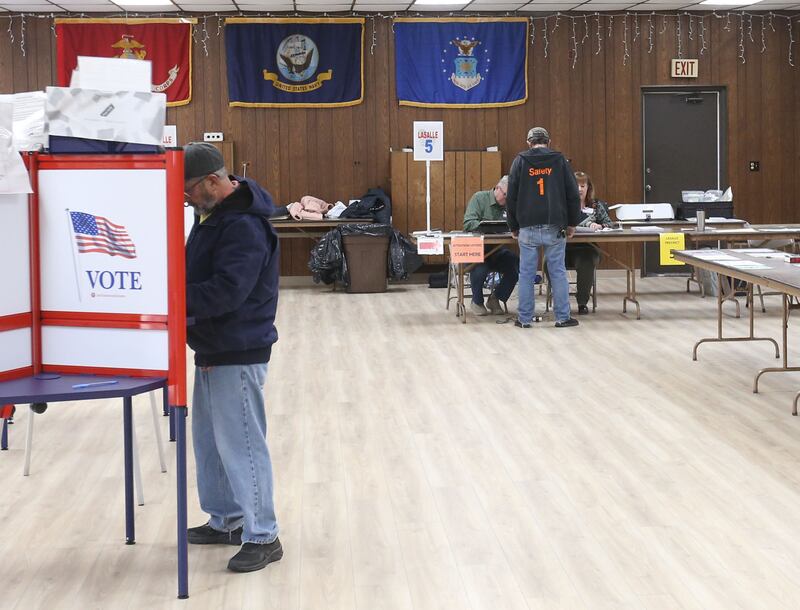 A voter fills out his ballot on Tuesday, April 1, 2025 at the La Salle VFW. The City of La Salle has four candidates running for mayor including Gary Hammers, Jamie Hicks, Tyler Thompson and incumbent Mayor Jeff Grove.