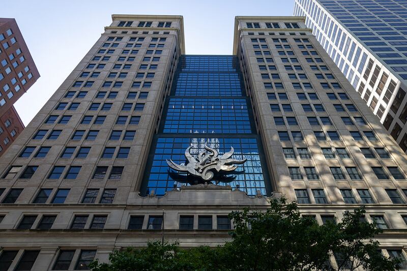 The Michael A. Bilandic Building, pictured in spring 2024, houses the offices of the Illinois Commerce Commission.