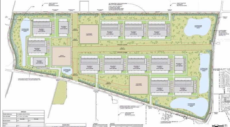 The plans for the 1,037 acre Project Cardinal data center in Yorkville are revised with greater roadway setbacks.