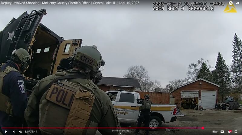 McHenry County Sheriff's Office deputies on April 10, 2025, outside a home in rural Crystal Lake. A resident there, Darrick Lawrence, 46, was shot and killed by police following a 2 1/2 hour standoff.