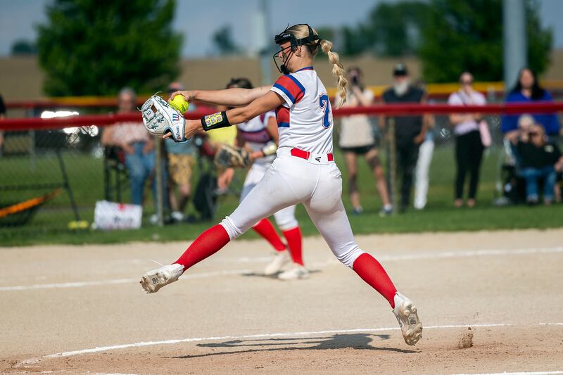 Morrison’s Bella Duncan fires a pitch against Milledgeville Tuesday, May 13, 2025.