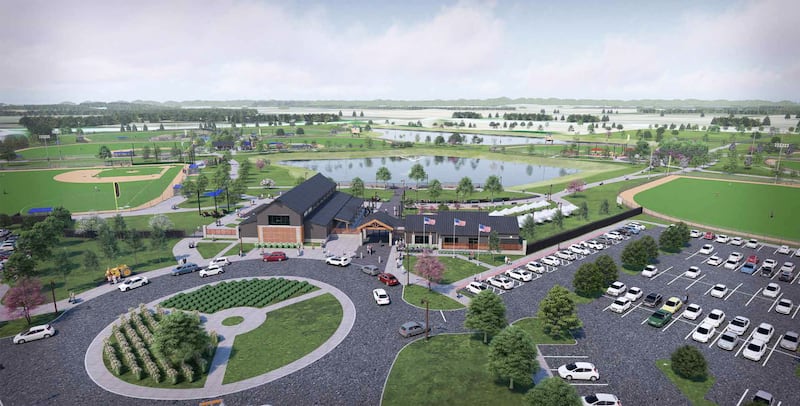 A 3D visualization shows the planned entry to the Bradley sports complex.