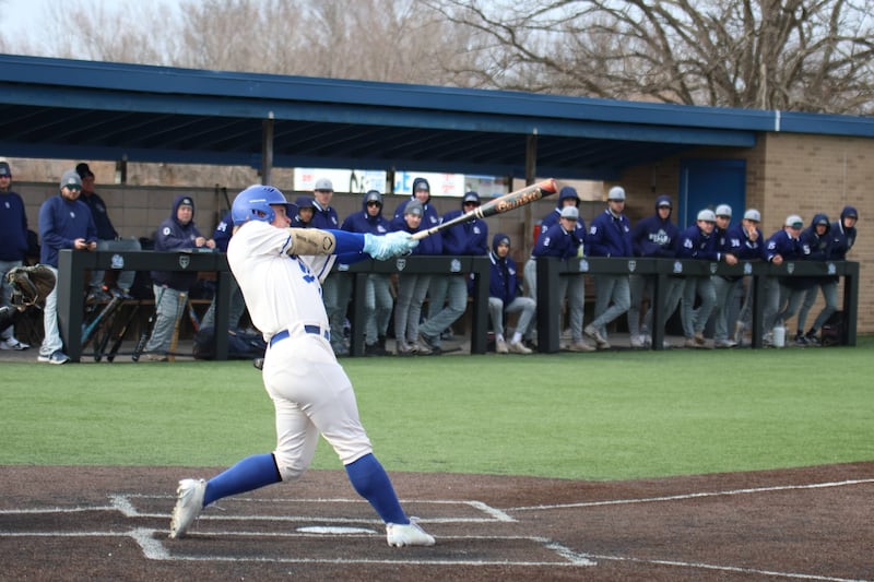 John A. Logan baseball player and Yorkville graduate Kam Yearsley follows through on a swing during a game this season.
