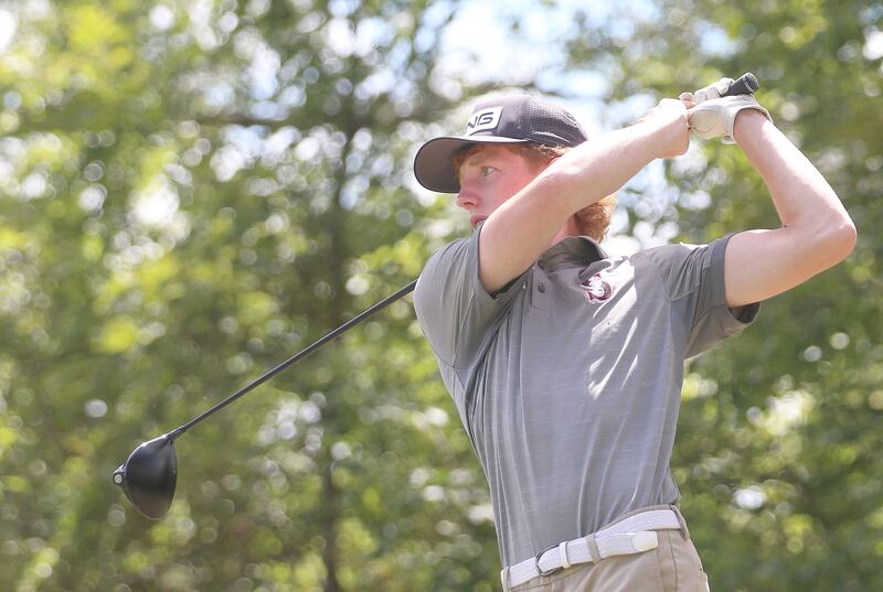 Streator's Jack Studnicki, drives the ball off of the fourth tee during the Streator Bulldog Invitational on Monday, Aug. 25, 2025 at Eastwood Golf Course in Streator.