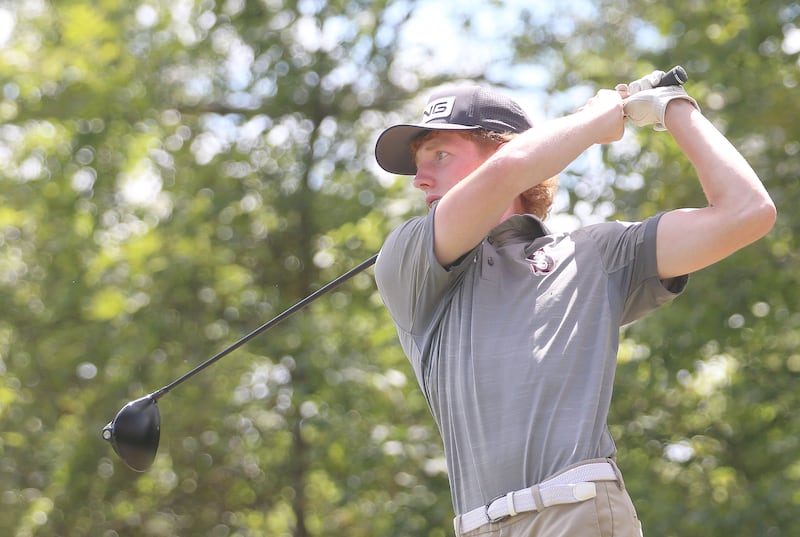 Streator's Jack Studnicki, drives the ball off of the fourth tee during the Streator Bulldog Invitational on Monday, Aug. 25, 2025 at Eastwood Golf Course in Streator.