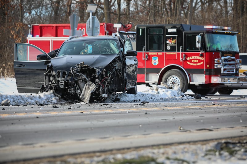 The Marengo Fire and Rescue Districts respond to a crash involving a semi-truck on Dec. 15, 2025 at the intersection of Kishwaukee Valley and Deerpass roads near Marengo.
