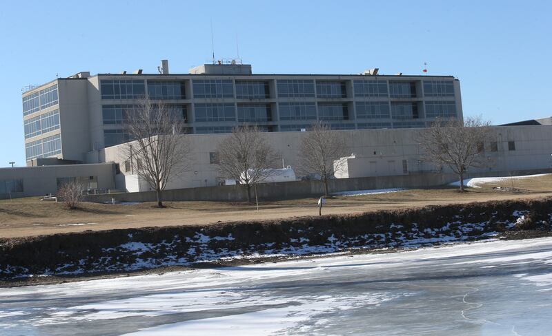 The Fox River is frozen solid behind the OSF St. Elizabeth Hospital on Monday, Jan. 27., 2025 in Ottawa.