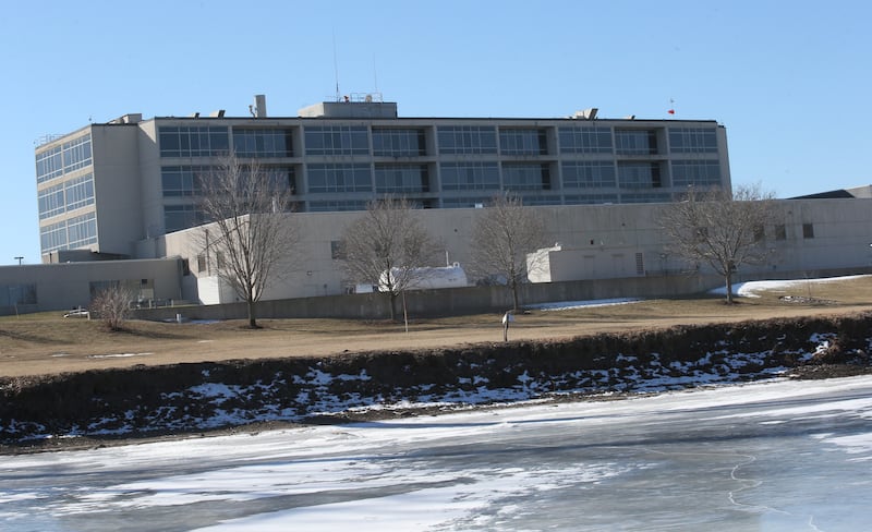 The Fox River is frozen solid behind the OSF St. Elizabeth Hospital on Monday, Jan. 27., 2025 in Ottawa.
