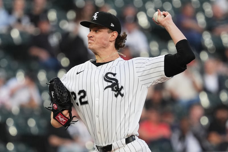 Chicago White Sox starting pitcher Noah Schultz throws against the Tampa Bay Rays during the first inning of a baseball game in Chicago, Tuesday, April 14, 2026. (AP Photo/Nam Y. Huh)
