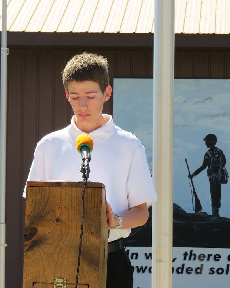 Anthony Linder, a student at Amboy High School, gave the Memorial Day address at Amboy's Memorial Day remembrance ceremony on May 25. Linder spoke of the unifying force of the country coming together to honor America's fallen military.