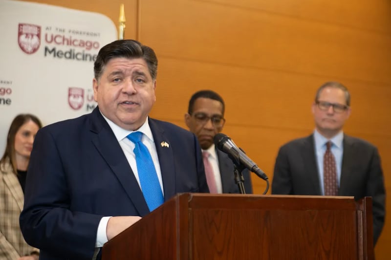 Governor JB Pritzker speaks with reporters at the University of Chicago Medicine on Wednesday