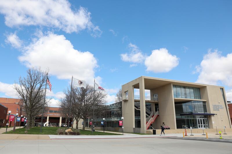 A students arrives to Kankakee Community College in April 2025.