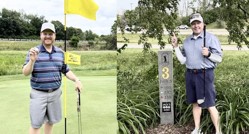 Corey VanSchaick (from left) of Oglesby and Gary Miller of Princeton each aced the No. 3 hole at Spring Creek Golf Course on Sunday.