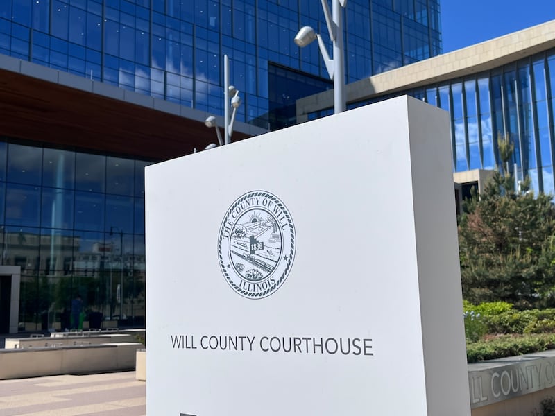 A sign for the Will County Courthouse in Joliet seen on Wednesday, May 13, 2026.