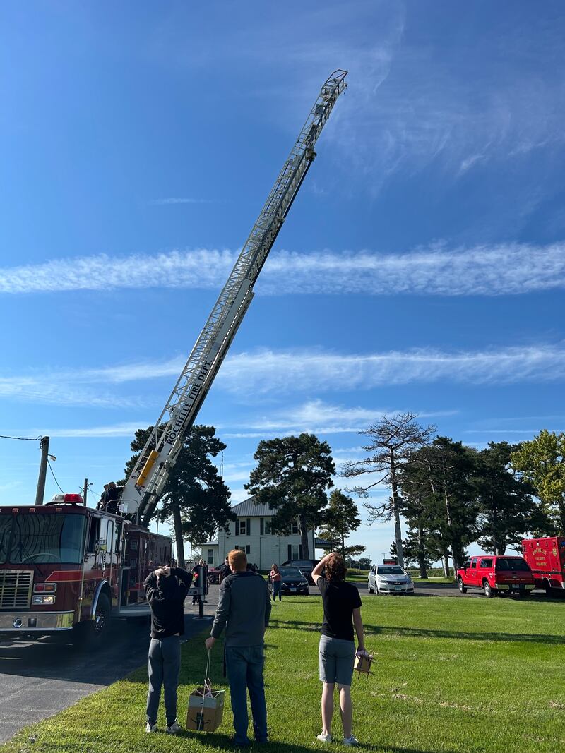 RFD utilized its ladder truck to help with the project.
