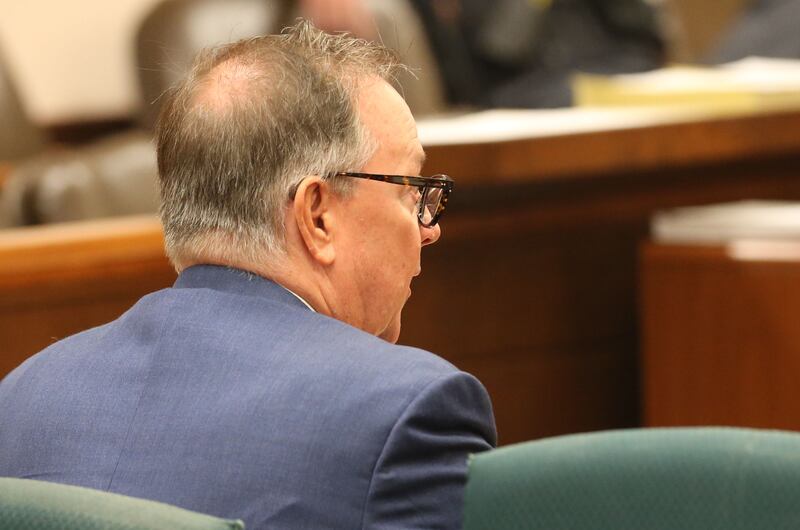 Chester Weger’s attorney Andy Hale speaks on Monday, July 1 2024  at the La Salle County Government Complex in Ottawa.