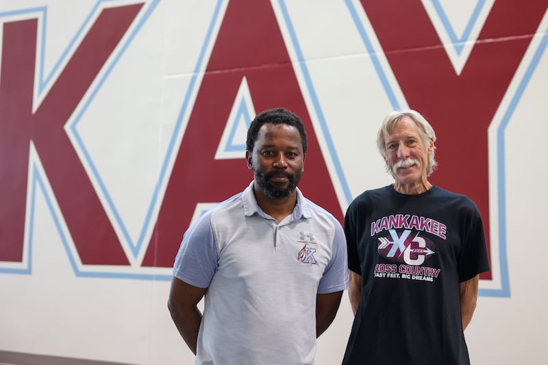 Kankakee soccer coach Vincent Mkhwanazi, left, and cross country coach Rich Olmstead sprang into action following the March 10 tornado that impacted the community and their athletes.