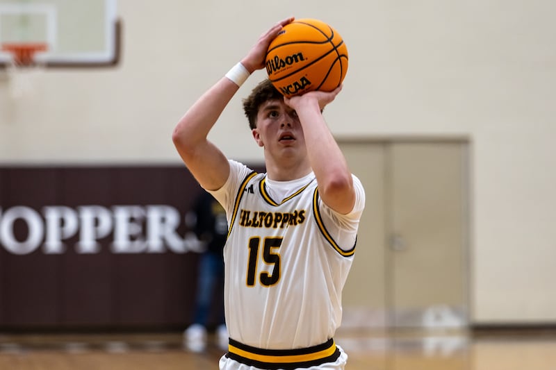 Joliet Catholic's Brady Tunkel shoots a free throw against Chicago Christian during the 2A Joliet Catholic Regional on Feb. 28, 2025.
