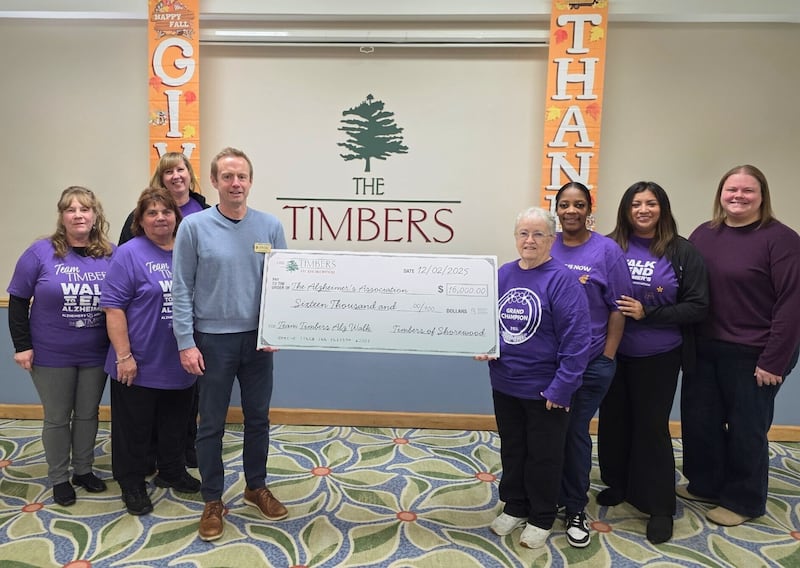 The Timbers of Shorewood donated $16,000 to the Illinois Chapter of the Alzheimer's Association as part of #GivingTuesday on Dec. 2.