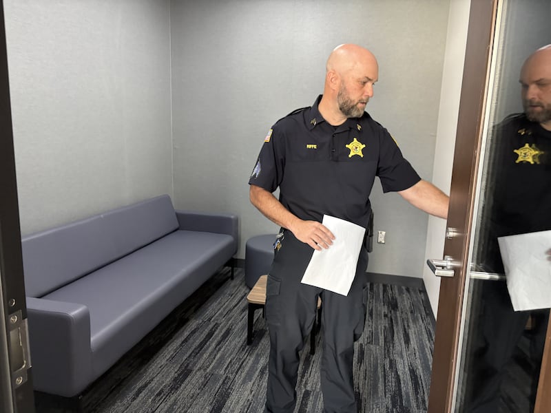 Sgt. Chad Riffe shows a wellness room at the Lake in the Hills Police Department Wednesday, May, 20, 2026.