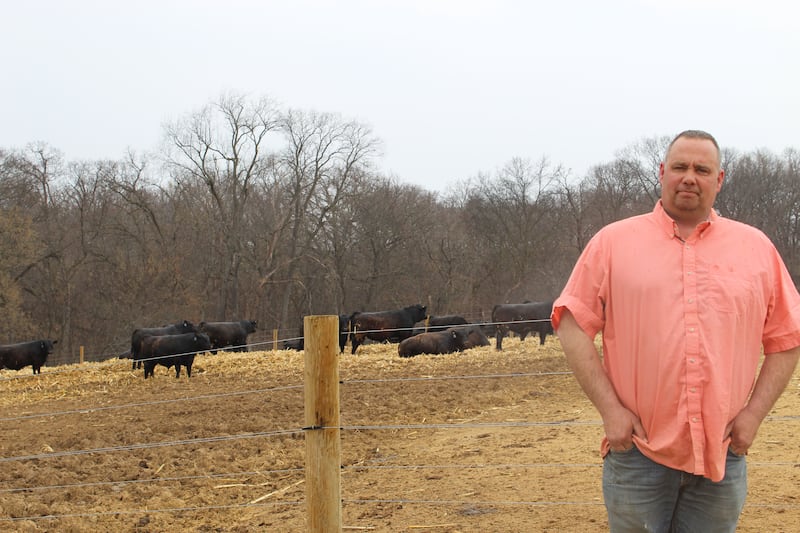 Jarad Carroll talks about the 105 bulls that were sold during the inaugural sale for TWG Ranch near Elizabeth, Illinois. The bull development area is located near the sale facility where future female sales will also be held in the fall.