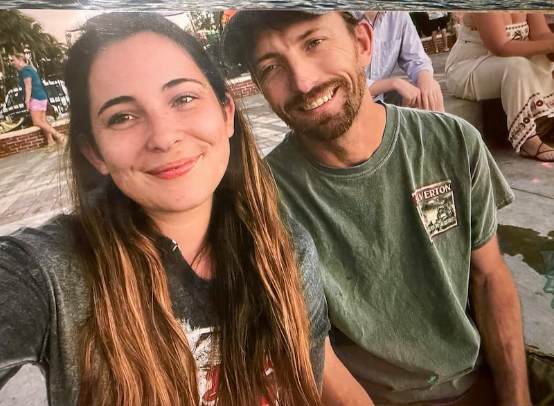 A photograph shows Neil Trudeau and Courtney Drysdale, of Momence, who were engaged to be married this summer. Drysdale, 30, was shot and killed Feb. 2 inside the Momence bar she owned, The Line.