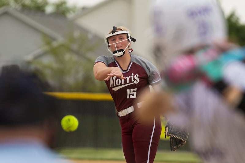 Morris pitcher Mylie Hughes delivers a pitch during her team's Class 3A Plano Regional game with Plano on Friday.