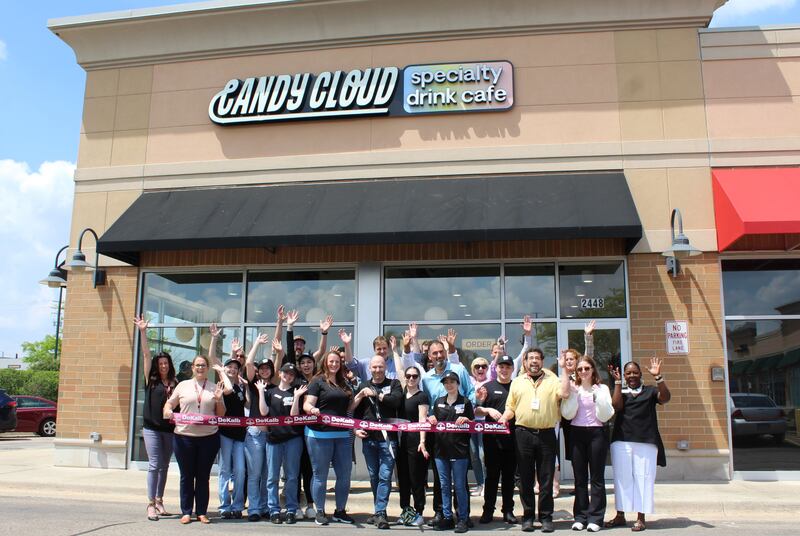 The DeKalb Chamber of Commerce celebrating Candy Cloud's opening