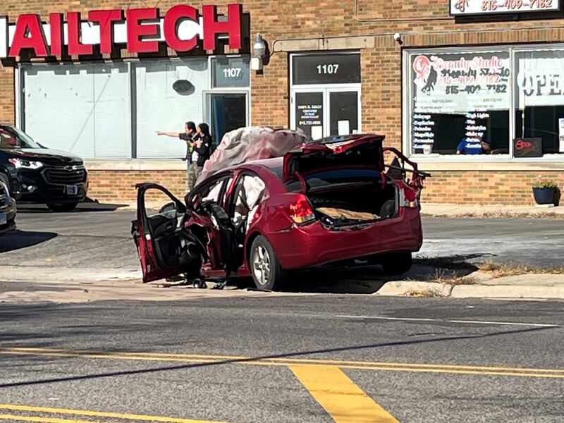 One of several vehicles destroyed in a multi-vehicle collision on West Jefferson Street, near Reed Street, on Oct. 30, 2025.