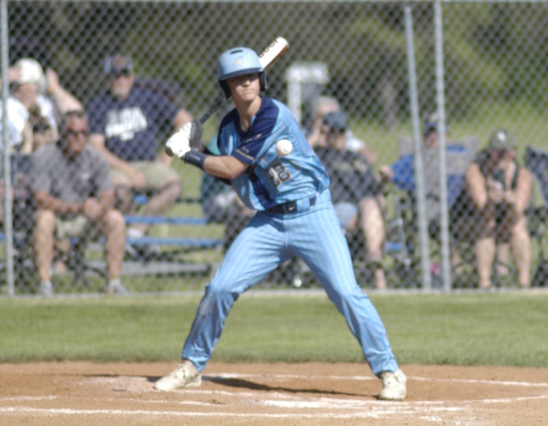 Griffin Dobberstein of Marquette watches a pitch. Marquette traveled to Newman's Larry Ybarra field to play a game on Friday, May 16, 2025