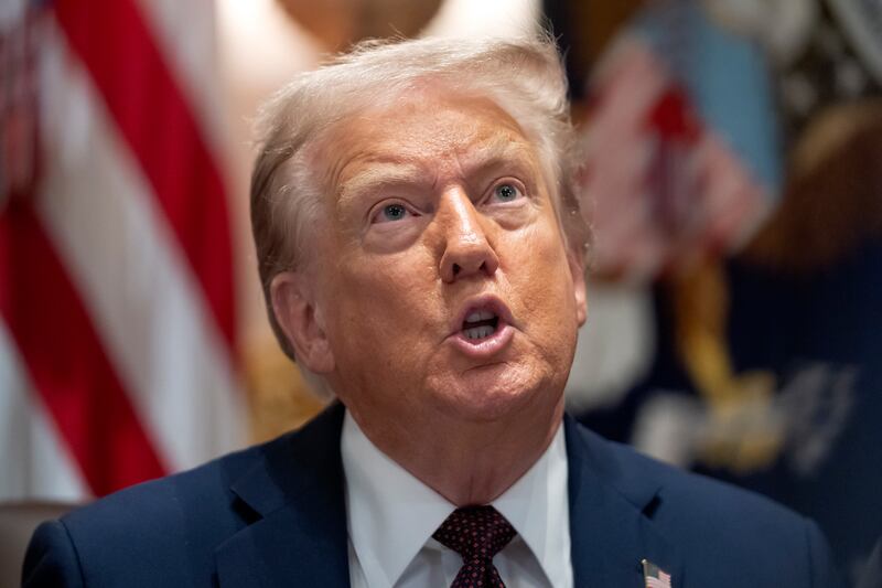 President Donald Trump speaks during a cabinet meeting at the White House, Tuesday, Aug. 26, 2025, in Washington. (AP Photo/Mark Schiefelbein)
