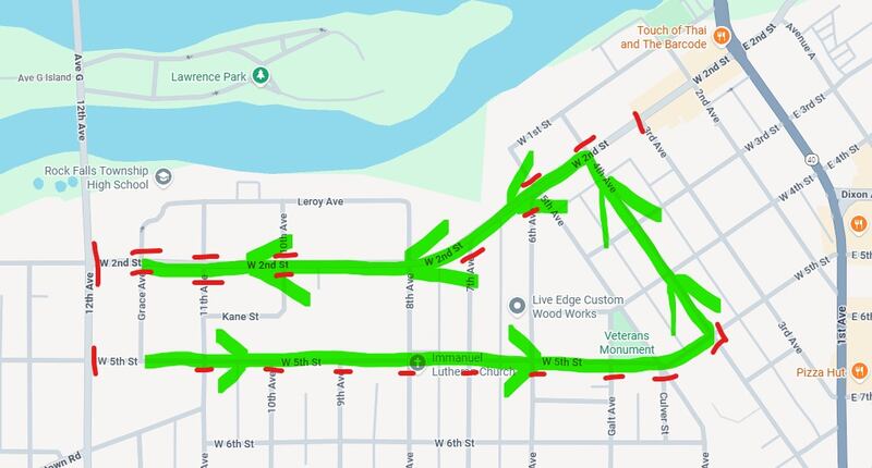The Rock Falls Homecoming parade begins at 5:30 p.m. Thursday, Sept. 25, starting at West Fifth and Grace Avenue, traveling east on Fifth Street, north on Fourth Avenue, then west on Second Street to Rock Falls High School.