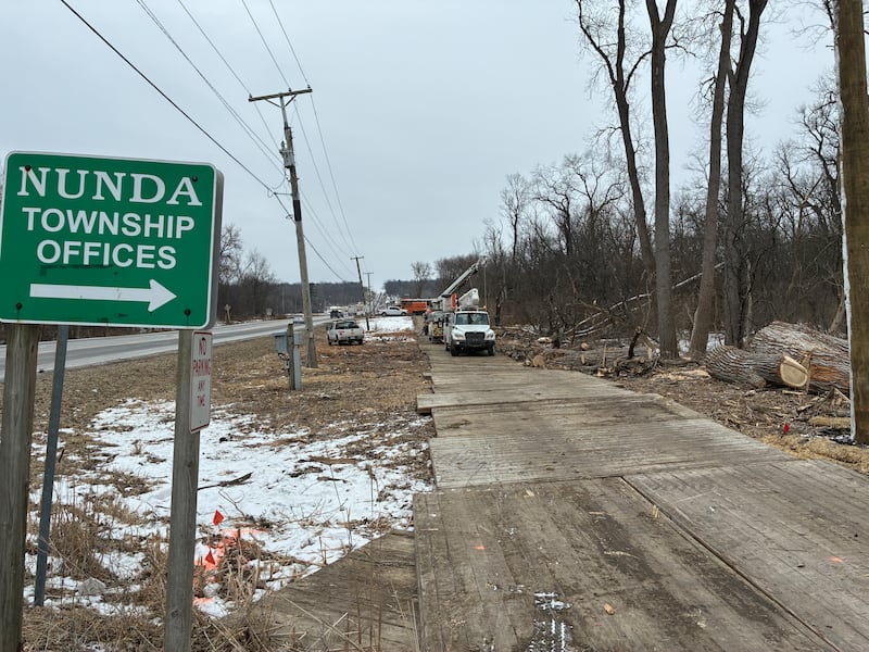 Work to realign the power poles along Route 31 between Crystal Lake and McHenry started in early 2026. Seen here on Feb. 5, 2026, the utility used wooden mats for equipment to drive on.