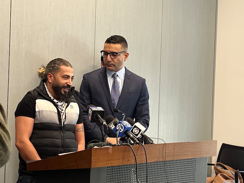 Odai Alfayoumi, (left) the father of Wadee Alfayoumi, 6, speaks at a news conference on Friday, Feb. 28, 2023, with Ahmed Rehab, executive director of the Chicago office of the Council on American-Islamic Relations. The conference was held after a Will County jury found Joseph Czuba, 73, guilty of the murder of Alfayoumi's son and the attempted murder of his ex-wife, Hanan Shaheen, 33.