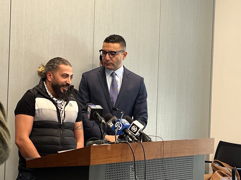 Odai Alfayoumi, (left) the father of Wadee Alfayoumi, 6, speaks at a news conference on Friday, Feb. 28, 2023, with Ahmed Rehab, executive director of the Chicago office of the Council on American-Islamic Relations. The conference was held after a Will County jury found Joseph Czuba, 73, guilty of the murder of Alfayoumi's son and the attempted murder of his ex-wife, Hanan Shaheen, 33.