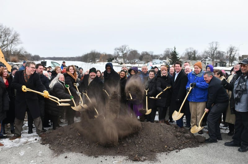 Area leaders and officials gathered with community members to toss some dirt Wednesday at the official groundbreaking for Kankakee’s East Riverwalk project. The site, located on the southeast corner of East River Street and South Schuyler Avenue, has been in the works since 2017.