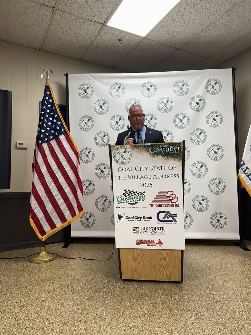 Mayor David Spesia addresses the audience at the State of the Village Address for Coal City on Wednesday, Oct. 22.