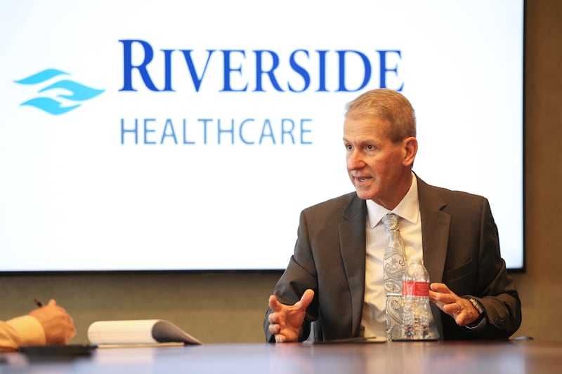 Riverside Healthcare President and CEO Phil Kambic talks about Riverside Medical Center in Kankakee being named one of the nation’s 100 Top Hospitals, according to an independent quality analysis provided by Premier Inc.,  during an interview on May 7, 2025.