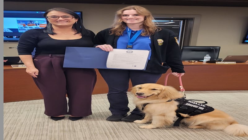 Millie, Sterling Police Department’s comfort dog, gets her day in council