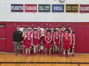 The Mazon-Verona-Kinsman Middle School 8th-grade boys basketball team wins the IVC West conference tournament