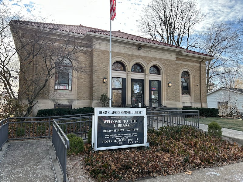 The Harry C. Adams Memorial Library is located at 209 W. 3rd St. in Prophetstown,.