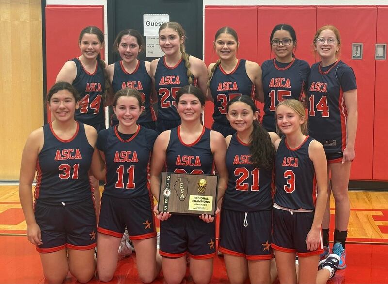 The St. Carlo Acutis eighth grade girls basketball team edged Waltham 24-22 to win the IESA Class 1A Regional at Waltham. Pictured, front row (from left): Sophia Cipraino-Trainor, Callie Fusinetti, Lucy Burkhart, Yari Robles and Sadie Sticka. Back row: Brenna Waszkowiak, Pippa Phillips, Elyse Grubich, Lovelyn Beck, Alicia Garica and Avery Torres. The team is coached by Jason Grubich and Greg Sticka. The team's season ended with a 42-26 loss to LaHarpe in the sectional.