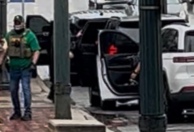 Law enforcement agents seen outside Joliet City Hall on Monday, June 8, 2026.